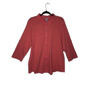 J. Jill Women's XL Red Cotton Tunic Shirt Button Front 3/4 Sleeve Relaxed Casual